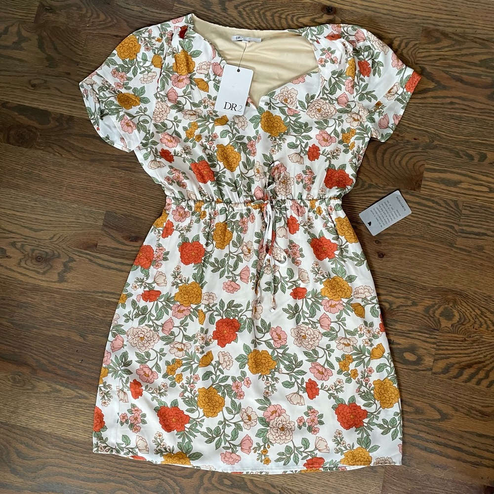 Floral Print Dress with Tie Waist